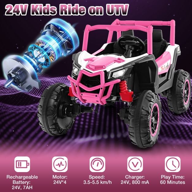 24V Kids Ride on UTV with 4 x 100W Powerful Engin and Remote Control-Pink