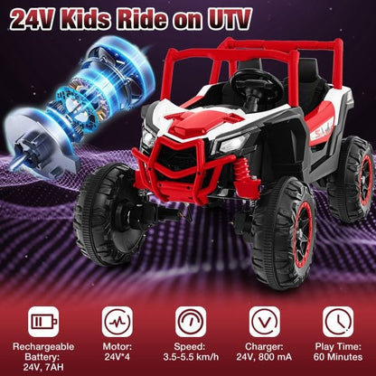 24V Kids Ride on UTV with 4 x 100W Powerful Engin and Remote Control-Red