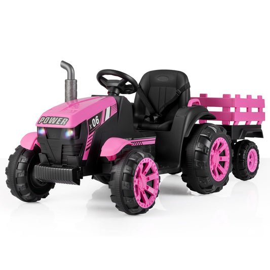 24V Ride On Tractor with RGB LED Headlights and Parent Remote Control-Pink