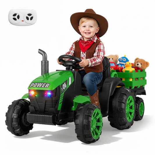 24V Ride On Tractor with RGB LED Headlights and Parent Remote Control-Green