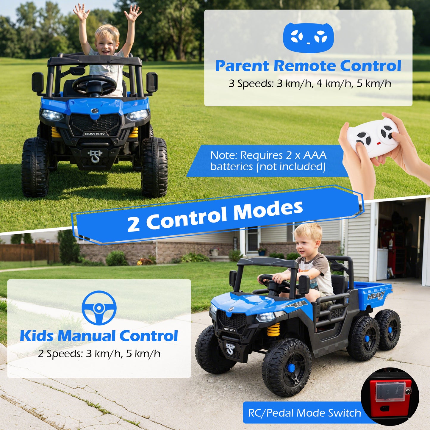 24V Ride on Dump Truck with Electric Dump Bed 4WD with Remote and Music-Blue