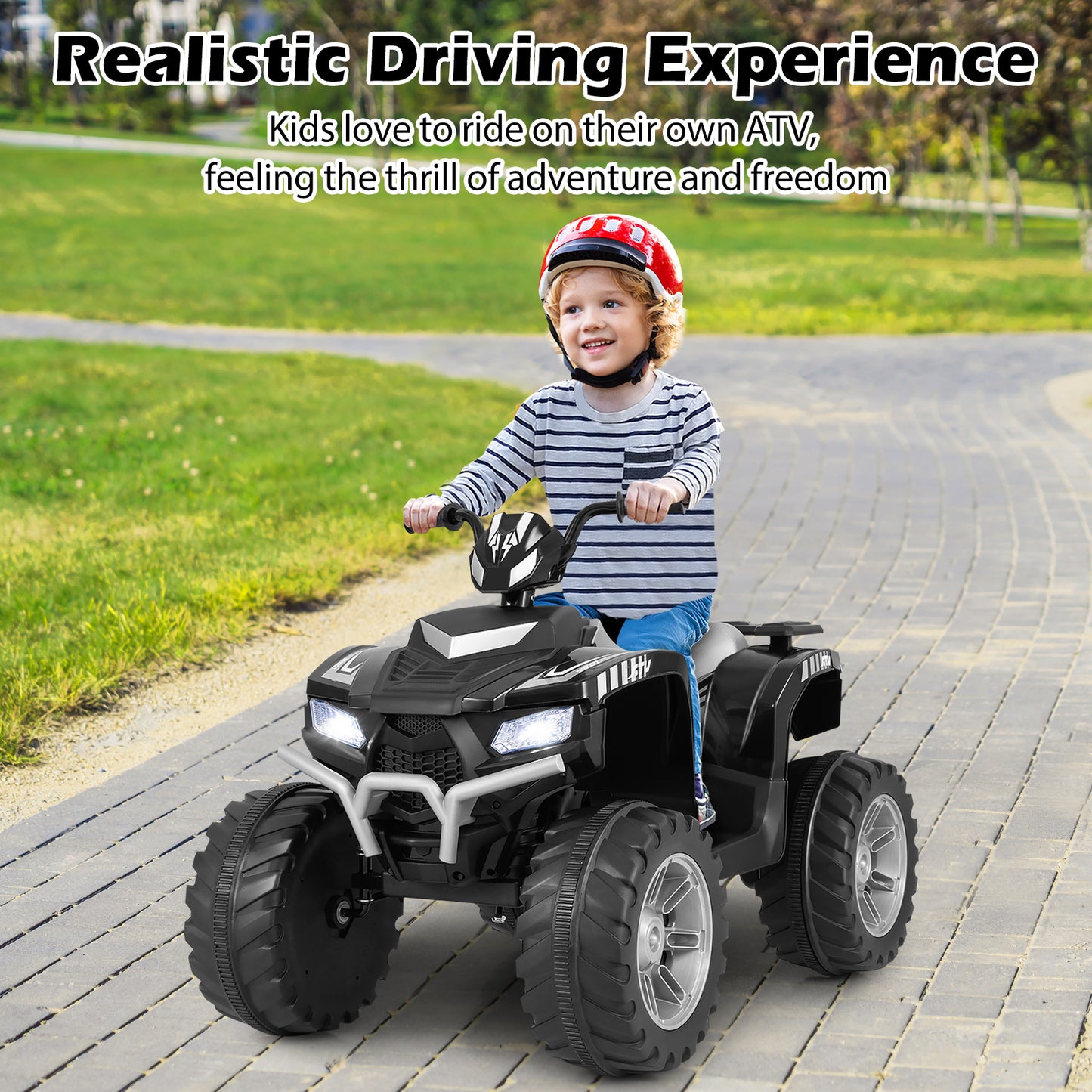4-Wheeler Ride-On Toys with LED Lights and Wireless Connection-Black