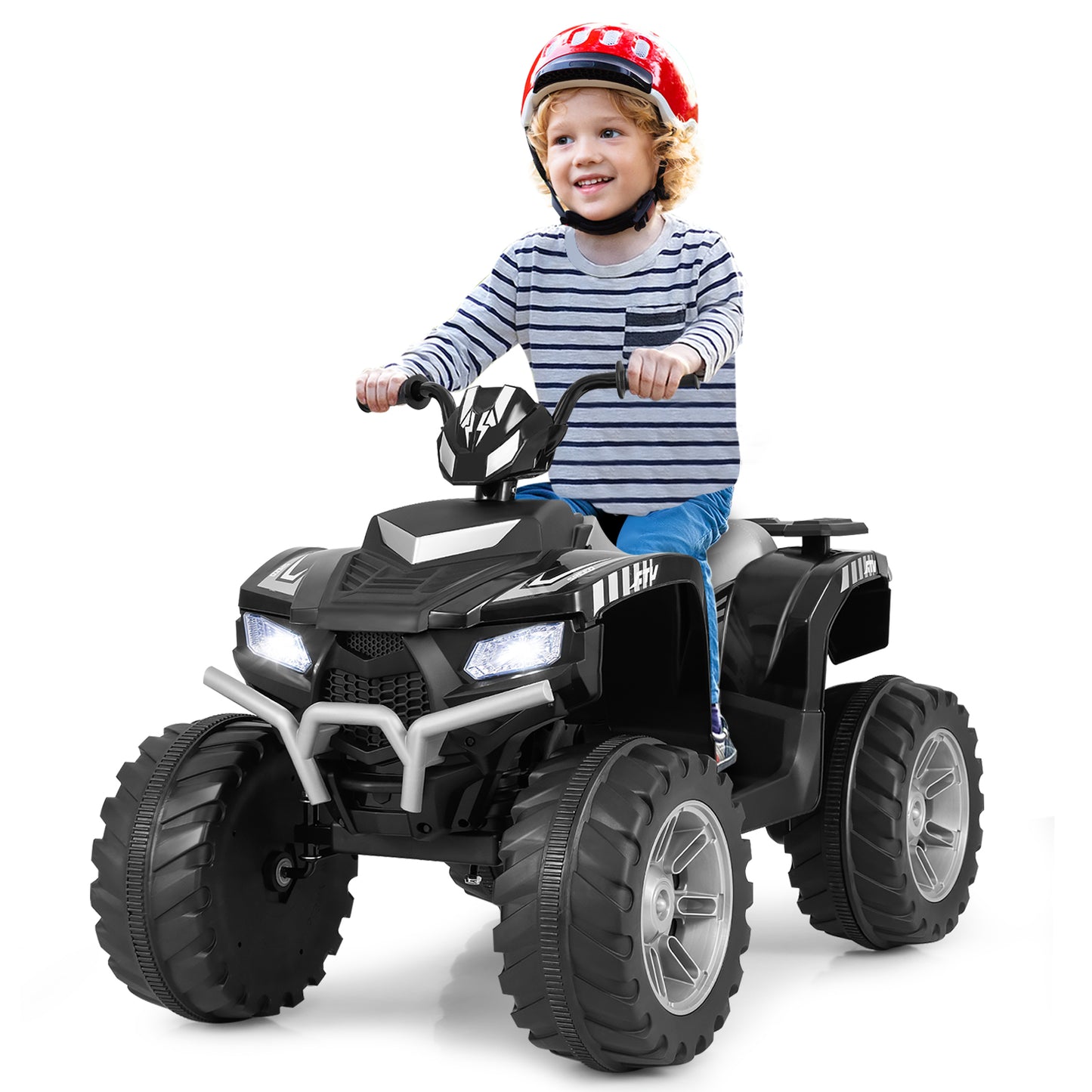 4-Wheeler Ride-On Toys with LED Lights and Wireless Connection-Black