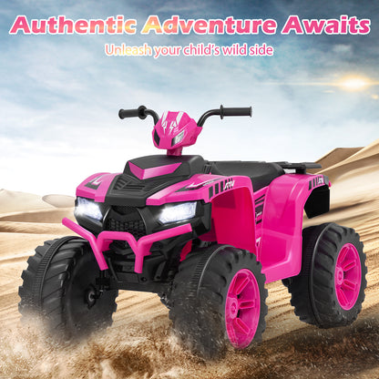 24V Ride-On ATV Toy Car with LED Lights and Wireless Connection-Pink
