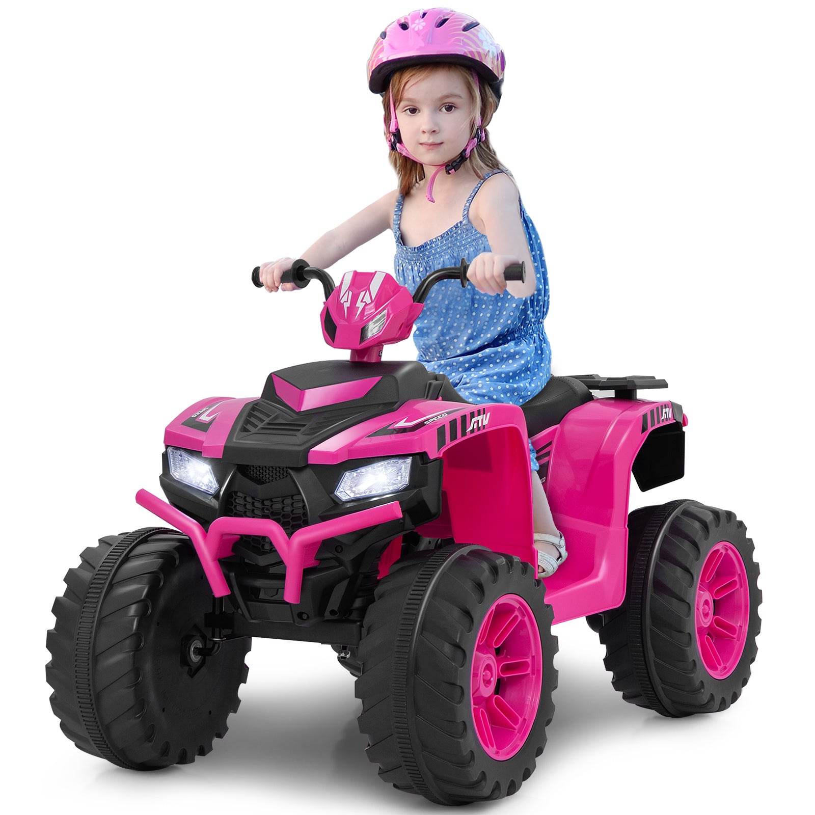 24V Ride-On ATV Toy Car with LED Lights and Wireless Connection-Pink