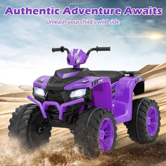 24V Ride-On ATV Toy Car with LED Lights and Wireless Connection-Purple