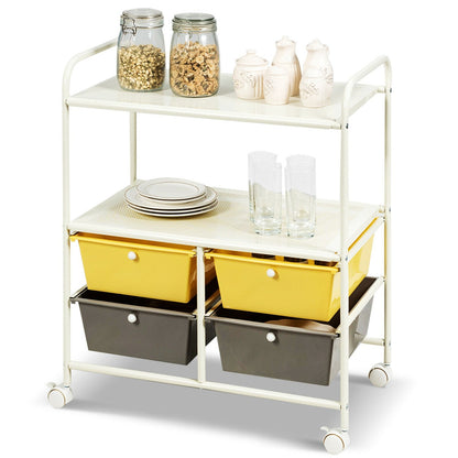 Utility Organiser Cart with 4 Plastic Drawers-Yellow