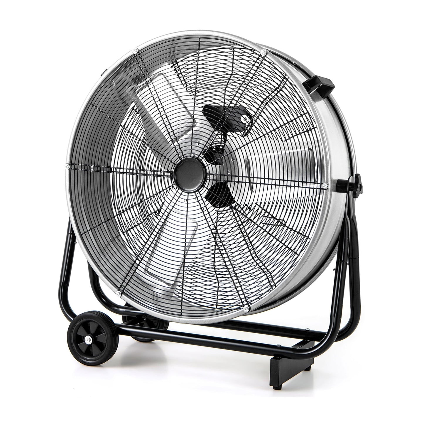 24 Inch Industrial Drum Fan with 360° Adjustable Tilt and 2 Wheels-Silver