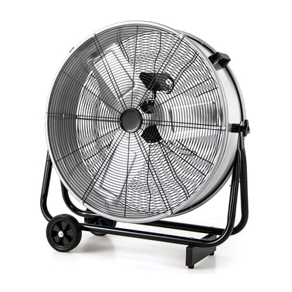 24 Inch Industrial Drum Fan with 360° Adjustable Tilt and 2 Wheels-Silver