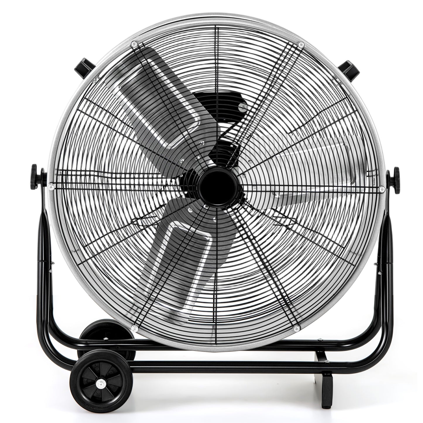24 Inch Industrial Drum Fan with 360° Adjustable Tilt and 2 Wheels-Silver