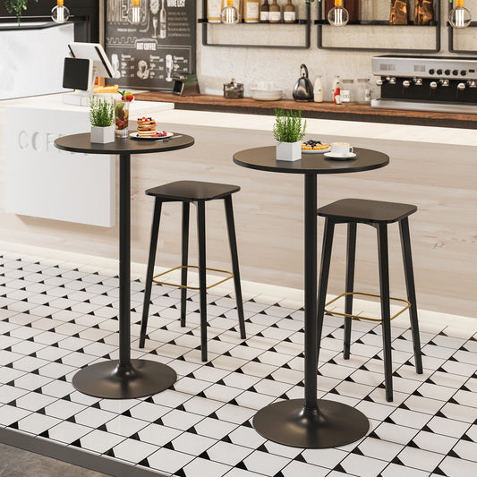 101-56 cm Round Bistro Cocktail Tall Coffee Table High Top Pub Table-Black-2 Pieces
