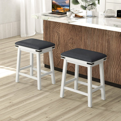 Upholstered Backless Bar Stools Set of 2 with PU Leather Padded Seat-White