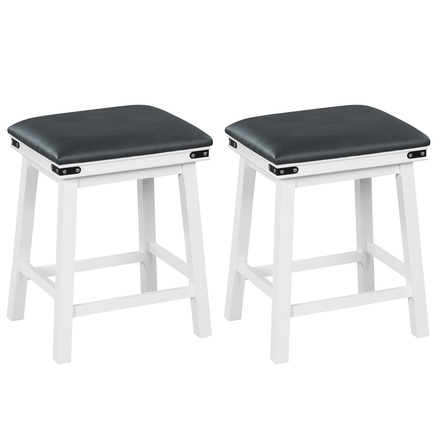 Upholstered Backless Bar Stools Set of 2 with PU Leather Padded Seat-White