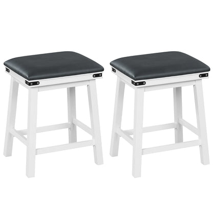 Upholstered Backless Bar Stools Set of 2 with PU Leather Padded Seat-White