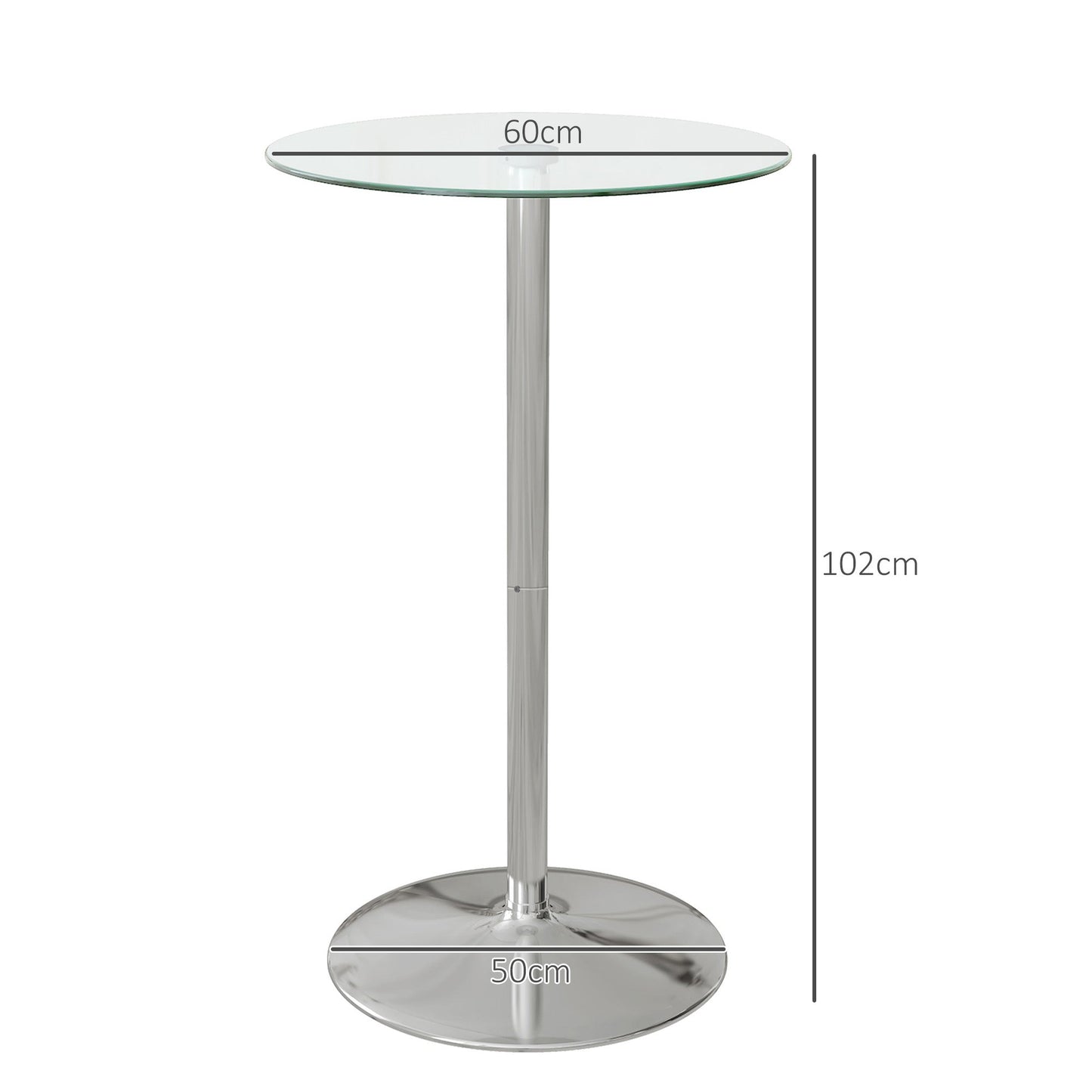 Stół barowy HOMCOM High Top, okrągły stół kuchenny z blatem ze szkła hartowanego i podstawą ze stali, stół bistro dla 2 osób, przezroczysty