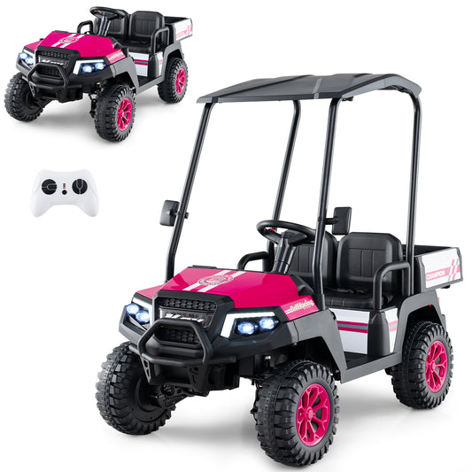 24V Kids Golf Cart 4WD 2 Seater Ride on Car with Dump Bed-Pink