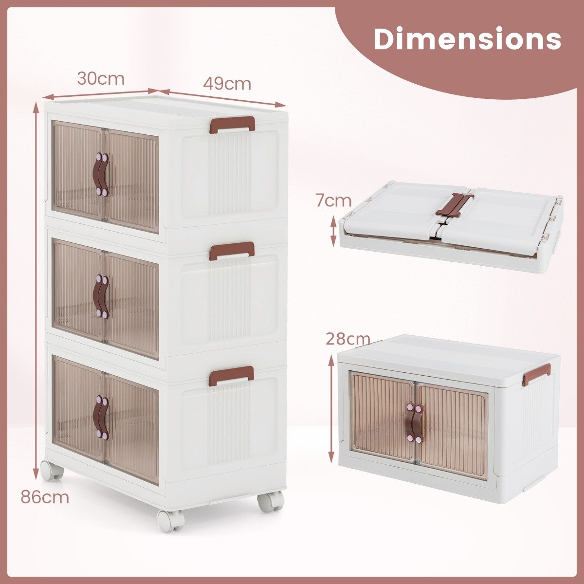25.5 Gal Storage Bins with Magnetic Doors and Lockable Casters-White