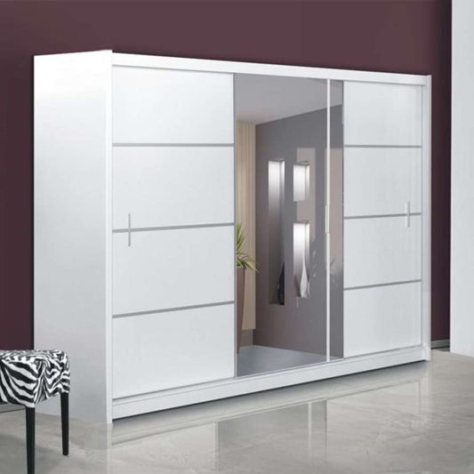 Vista Mirrored Sliding Door Wardrobe 250 cm- Black, White and Oak