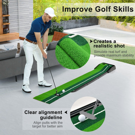 250 CM Putting Premium Golf Practice Turf with Auto Ball Return Track