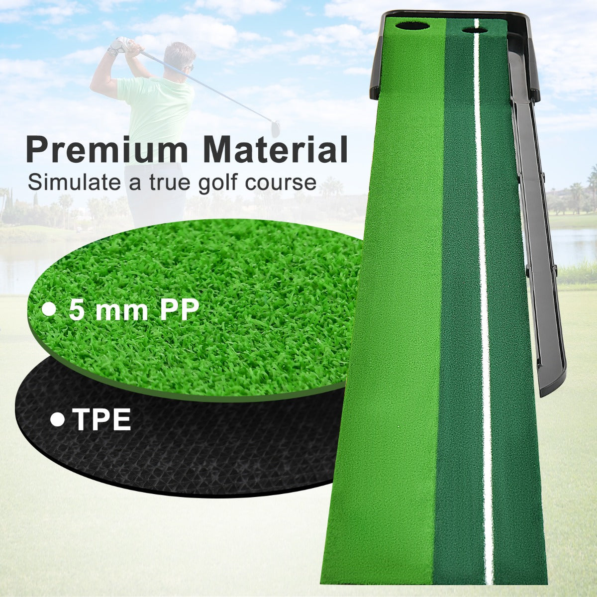 250 CM Putting Premium Golf Practice Turf with Auto Ball Return Track