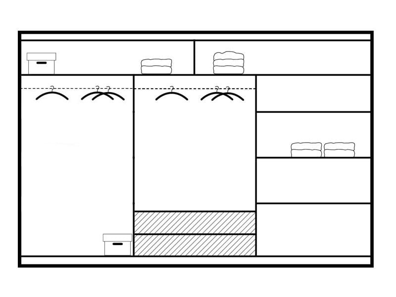 Vista Mirrored Sliding Door Wardrobe 250 cm- Black, White and Oak