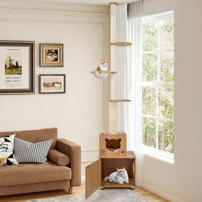 256-275 cm Adjustable Floor to Ceiling Cat Tree-Brown