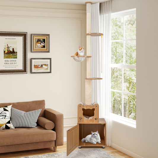 256-275 cm Adjustable Floor to Ceiling Cat Tree-Brown