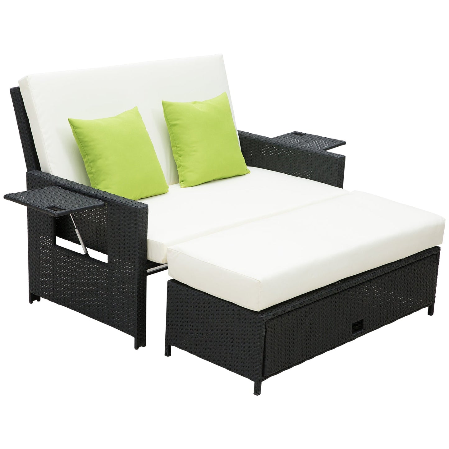 Outsunny Rattan 2-Seater Sofa Sun Lounger Bed-Black