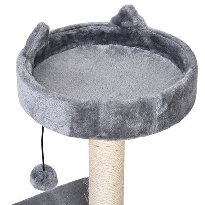 PawHut Cats 3-Tier Sisal Rope Scratching Post w/ Toys Grey