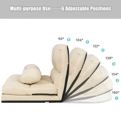 2 in 1 Folding Floor Lazy Sofa Bed with 6 Adjustable Seat Positions and 2 Pillows-Beige