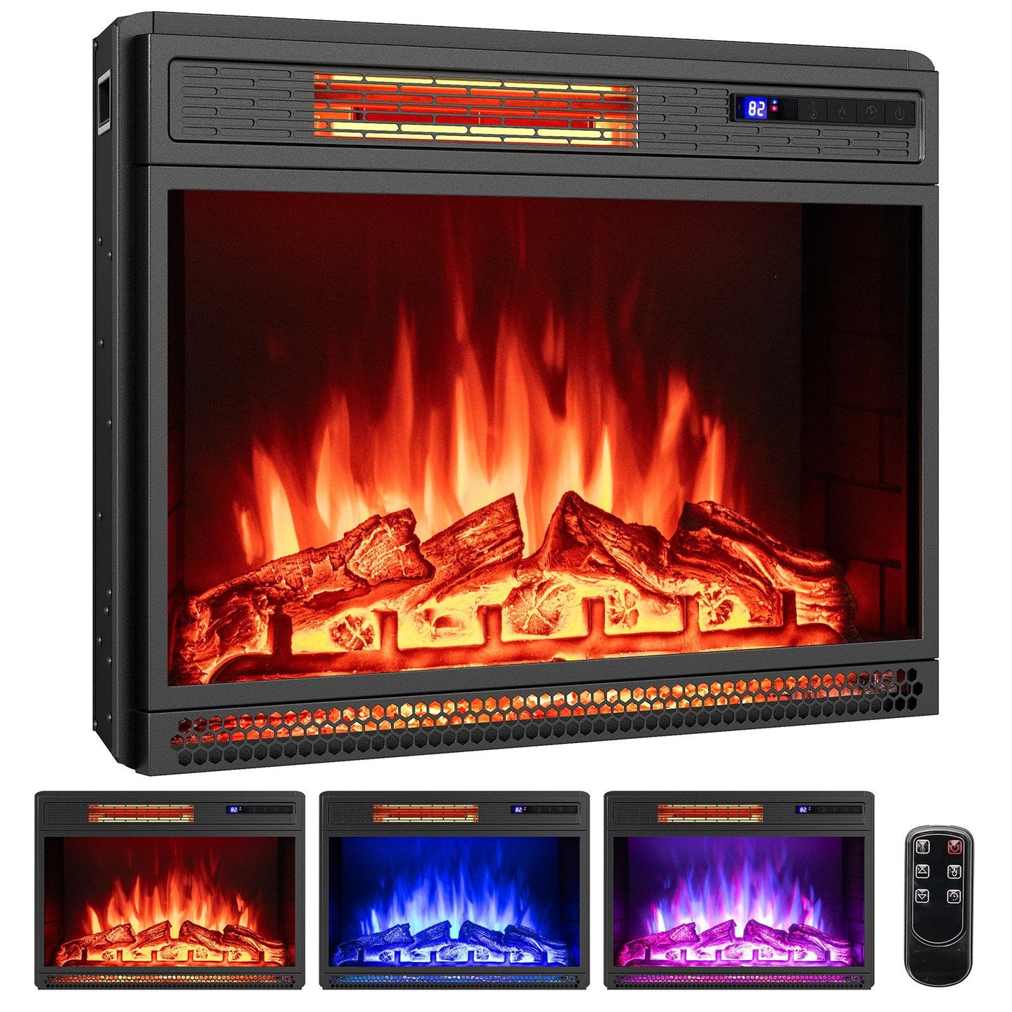 25 Inch Electric Fireplace Insert Recessed Infrared Fireplace Heater 900W/1800W