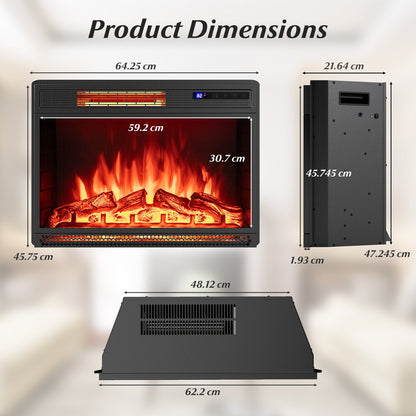 25 Inch Electric Fireplace Insert Recessed Infrared Fireplace Heater 900W/1800W