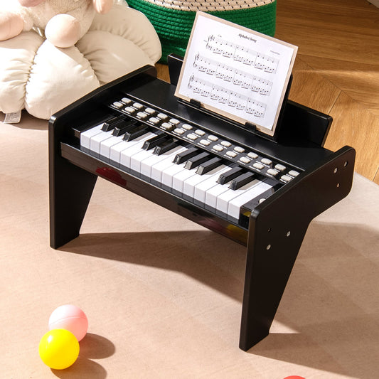 25 Lighted Keys Kids Piano Keyboard Mini Digital Piano Wooden Toy-Black