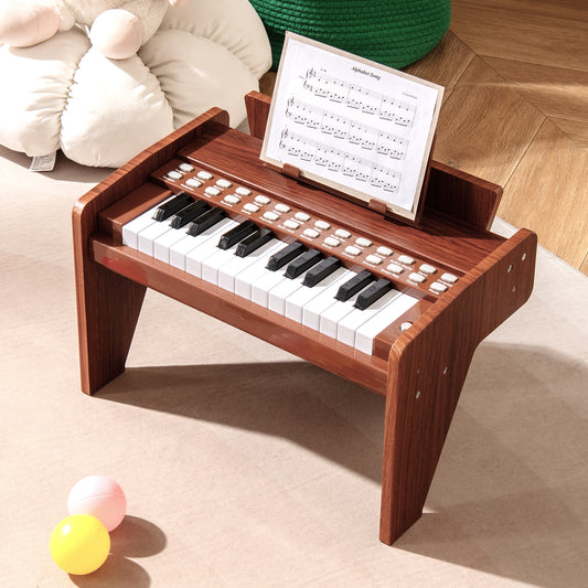 25 Lighted Keys Kids Piano Keyboard Mini Digital Piano Wooden Toy-Brown