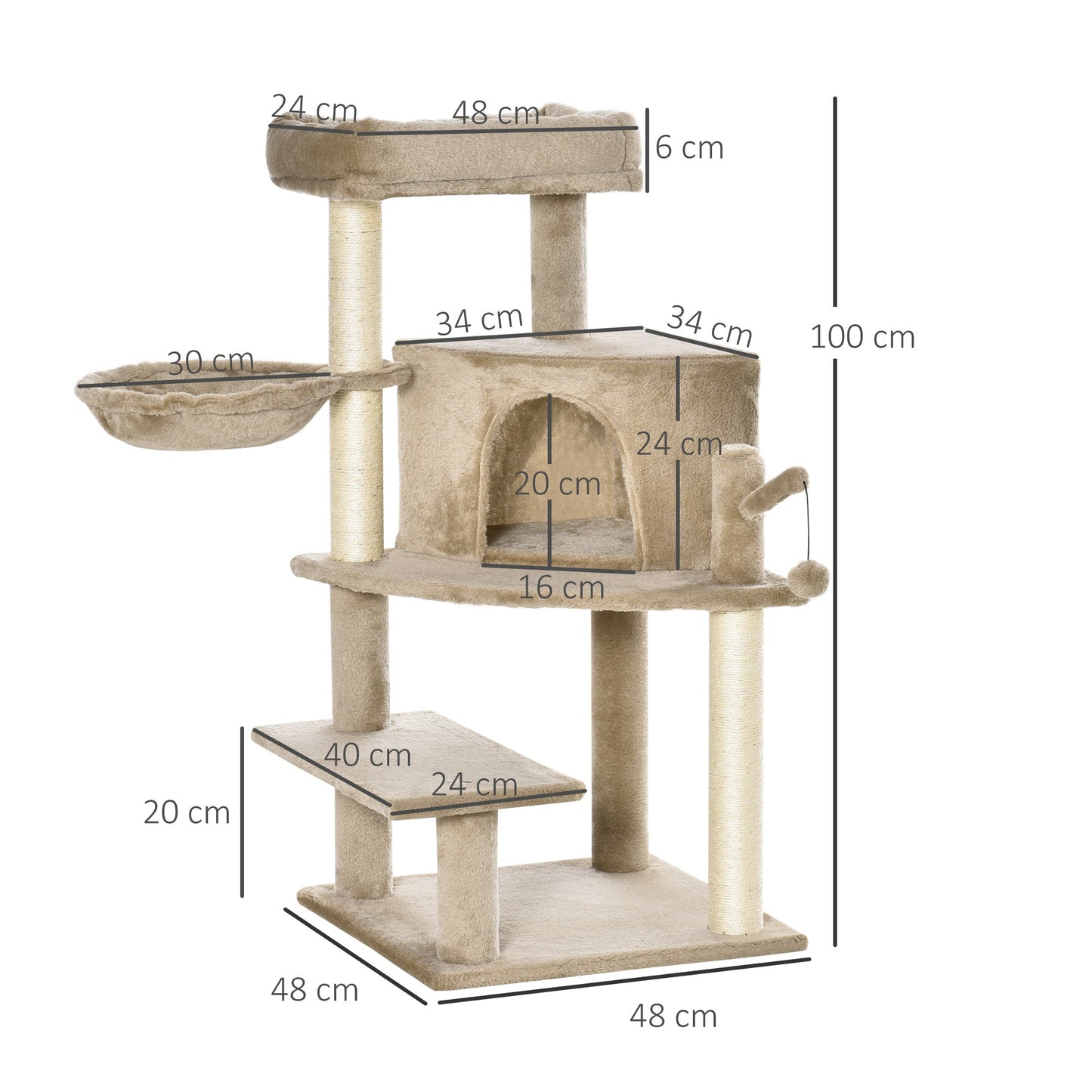 PawHut Cat Tree Tower Climbing  Activity Center with Sisal Scratching Post, Brown