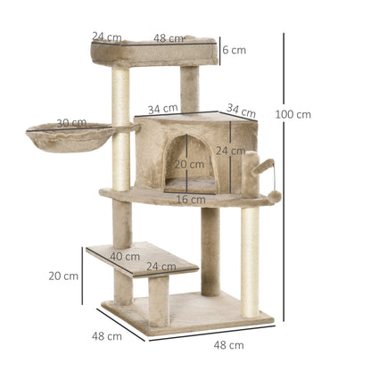 مركز أنشطة تسلق برج شجرة القطط من PawHut مع عمود خدش من السيزال، بني