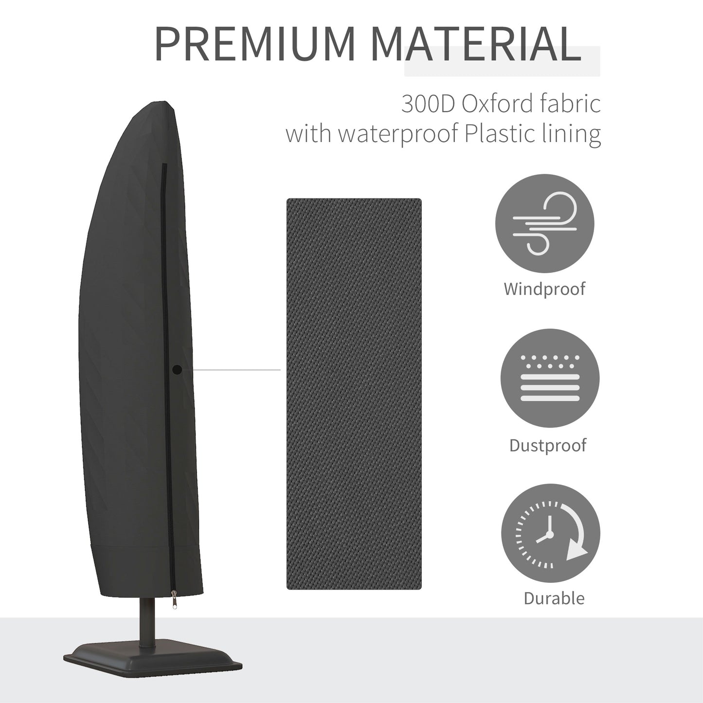 Outsunny Parasol Cover, Cantilever Umbrella Cover, Banana Umbrella Protector with Zipper for Outdoor Garden, Patio, Black
