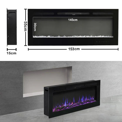 60 Inch Wall Mounted Fireplaces 1500W Insert Modern Electric Fireplace Heater