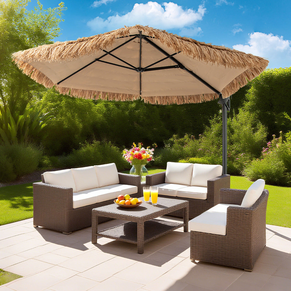 268 cm Cantilever Tiki Patio Umbrella with Vented Top-Natural