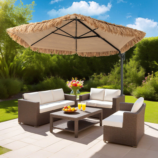 268 cm Cantilever Tiki Patio Umbrella with Vented Top-Natural