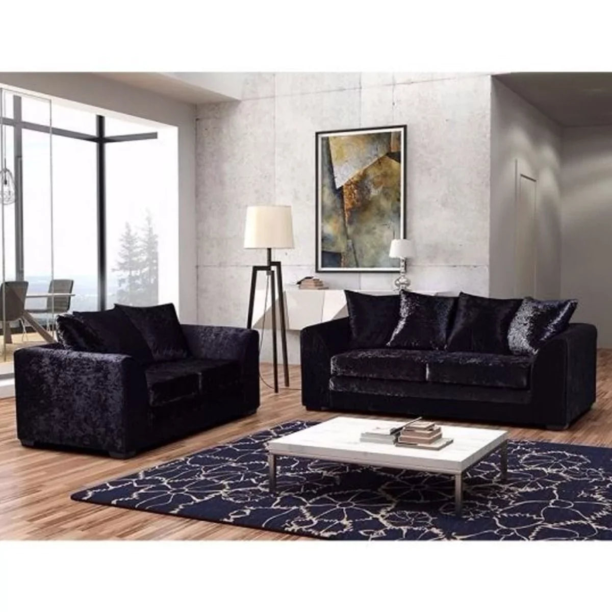 Arabia Crushed Velvet 3 Seater Sofa - Black