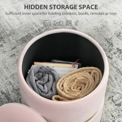 HOMCOM Velvet-Feel Storage Ottoman - Pink