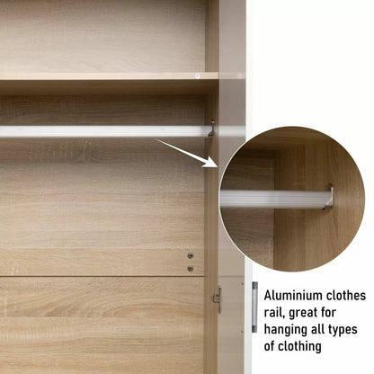 2 Door Wardrobe With Mirror With Large Cupboard Storage - 3 Colours