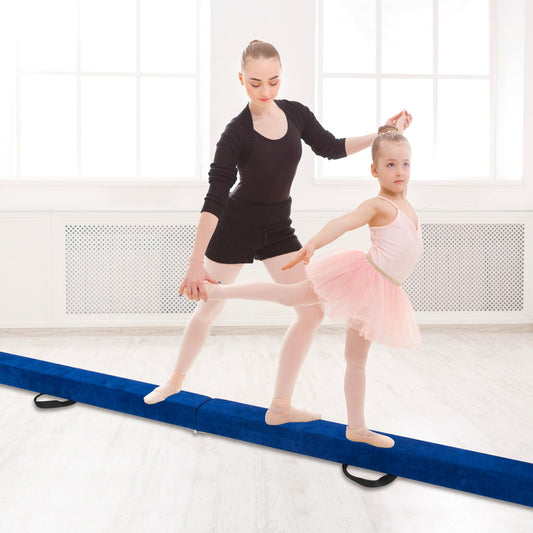270CM Folding Balance Beam with Solid Wood Base and Anti-slip Bottom-Blue