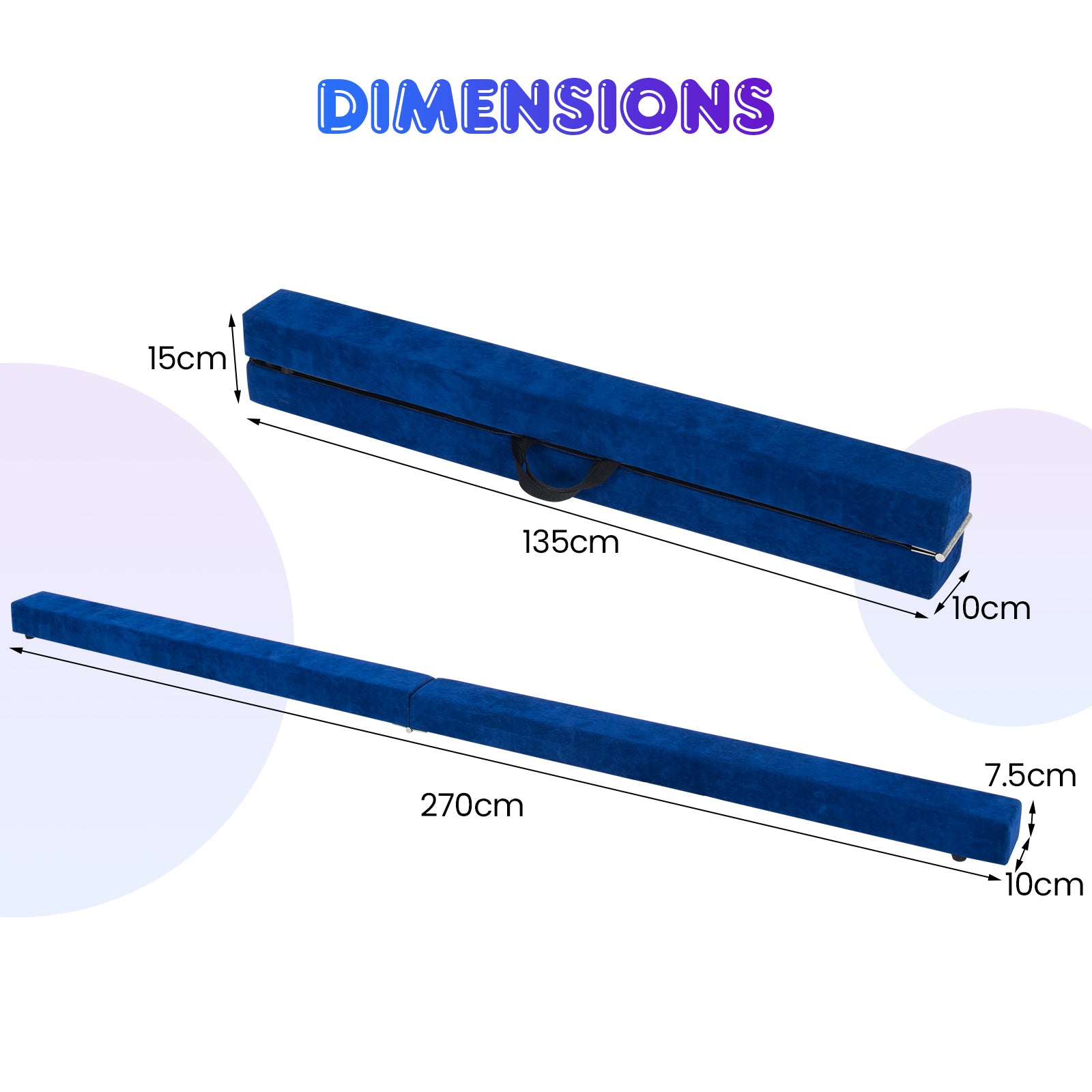 270CM Folding Balance Beam with Solid Wood Base and Anti-slip Bottom-Blue