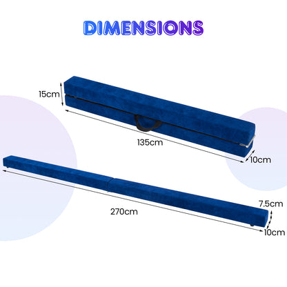 270CM Folding Balance Beam with Solid Wood Base and Anti-slip Bottom-Blue