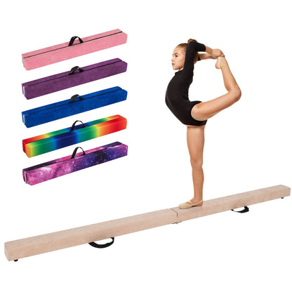 270CM Folding Balance Beam with Solid Wood Base and Anti-slip Bottom-Brown