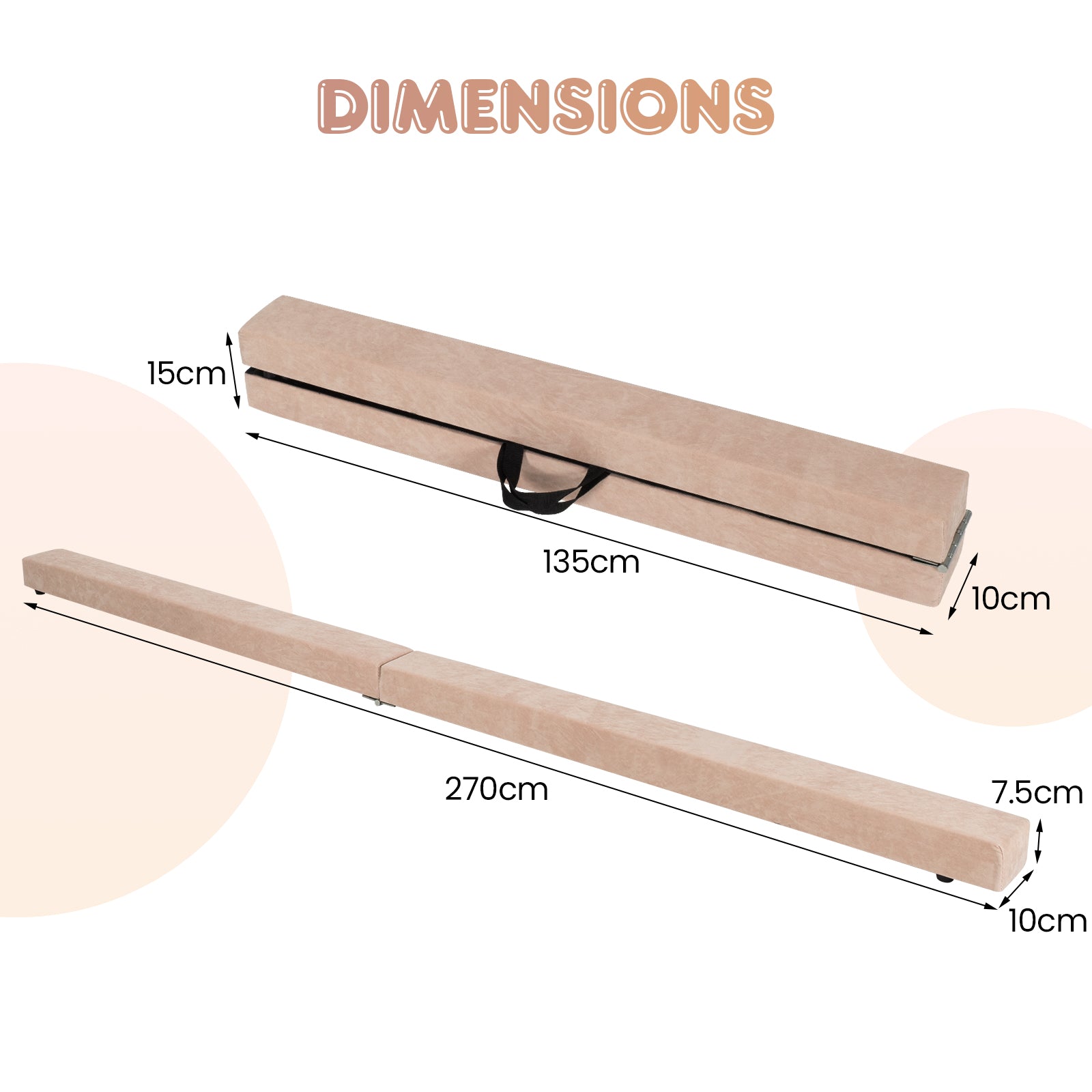 270CM Folding Balance Beam with Solid Wood Base and Anti-slip Bottom-Brown