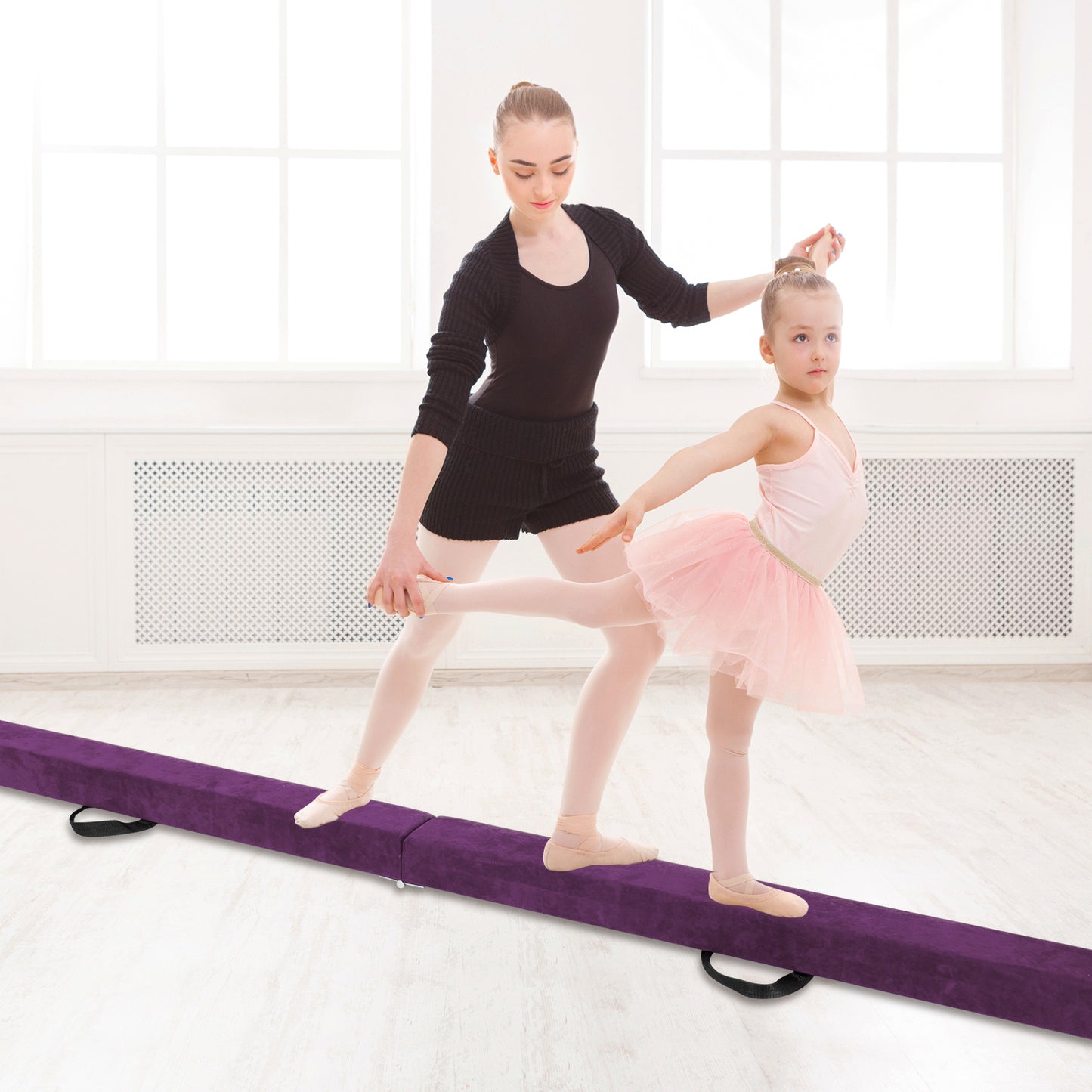 270CM Folding Balance Beam with Solid Wood Base and Anti-slip Bottom-Purple