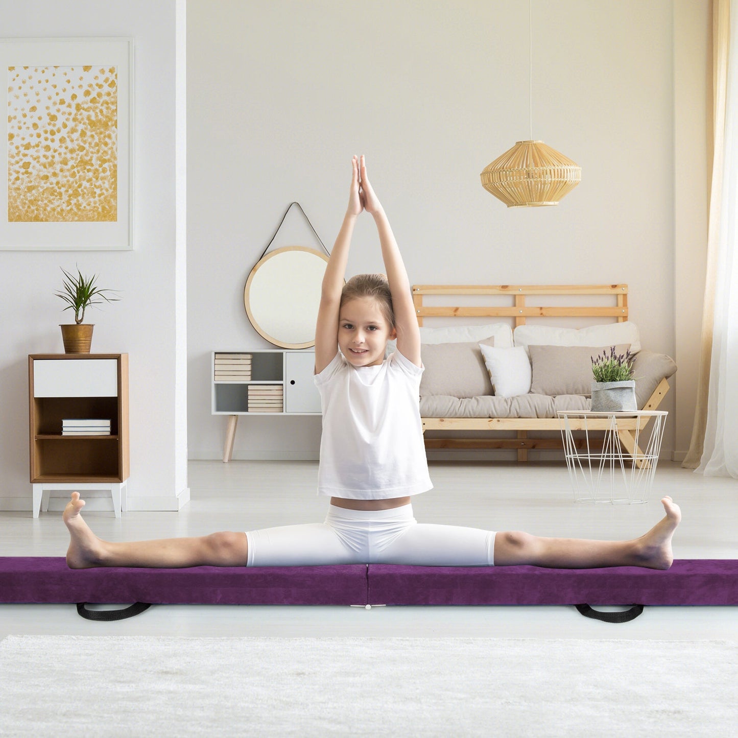 270CM Folding Balance Beam with Solid Wood Base and Anti-slip Bottom-Purple